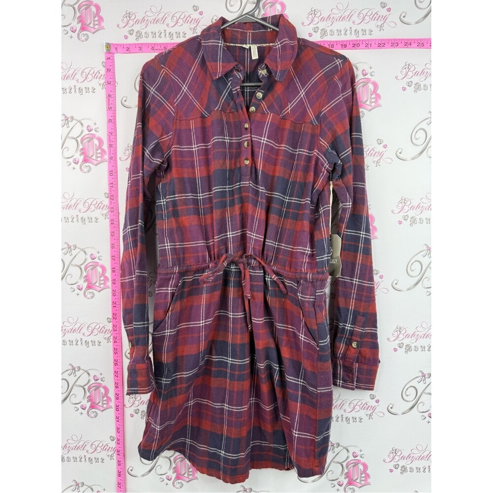 Element dress purple white Red and Navy Plaid Mini Dress tie up waist NEW